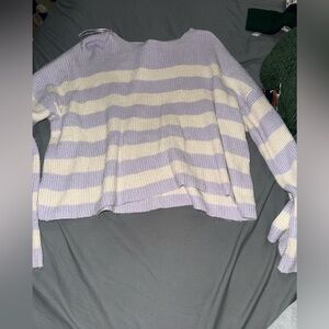 Striped Lavender and Cream Women's Sweater